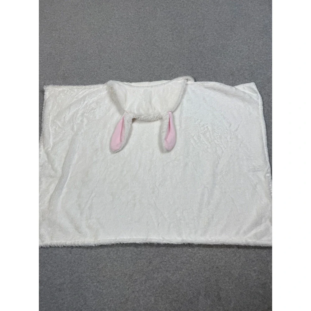 Pottery Barn Kids White Bunny Hooded Bath Towel Faux Fur Cotton Terry 34x23
